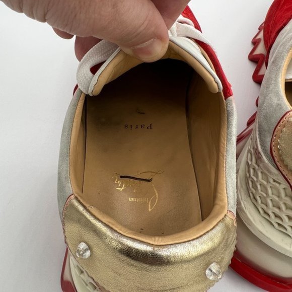 Men's Christian Louboutin Gray and Red Loubishark Sneakers 41.5 / US 8.5 - Picture 10 of 11